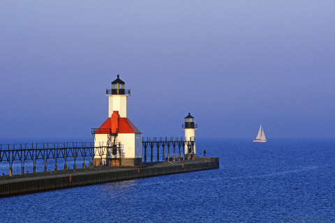 Lighthouse at St. Joseph, Michigan during sunrise.