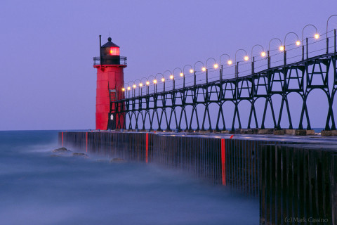 Lighthouse at South Haven at dawn.